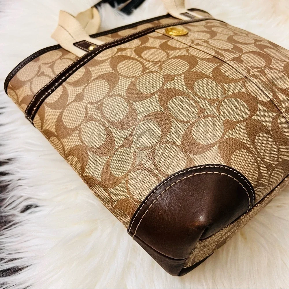 Vintage Coach #11349 Tan and Brown Signature Tote